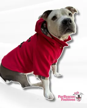 Classy Dog Peacoat With Barkberry & Fleece Lining  - Removable Hoodie (Red & Navy Blue)