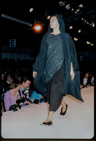 Comme des Garcons Vintage SS 1984 'Round Rubber Collection' Charcoal Print Cape Dress Skirt Multi-Functional Piece