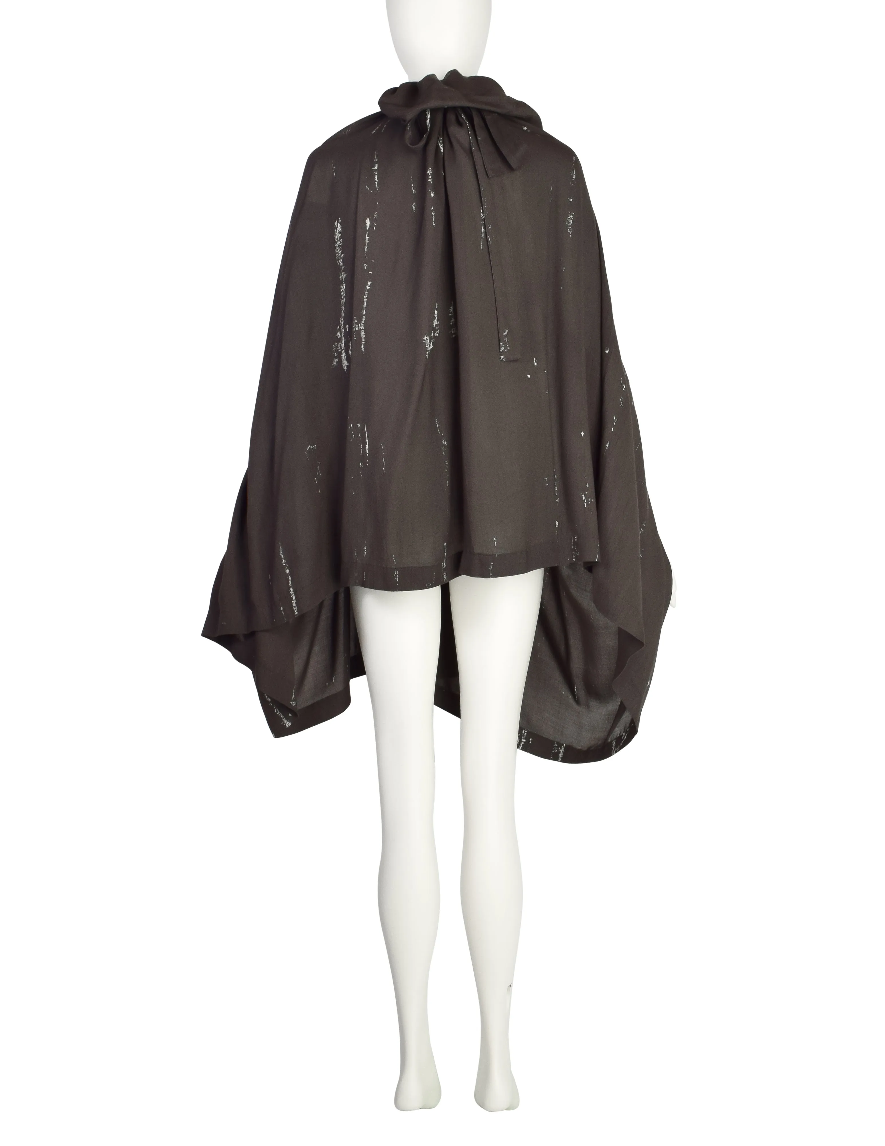 Comme des Garcons Vintage SS 1984 'Round Rubber Collection' Charcoal Print Cape Dress Skirt Multi-Functional Piece