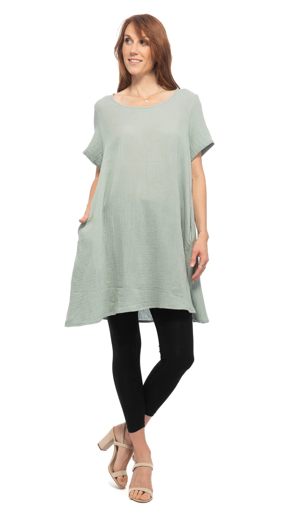 Cotton Gauze Lucia Tunic - agave, khaki, royal blue