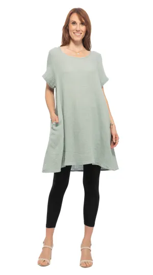 Cotton Gauze Lucia Tunic - agave, khaki, royal blue