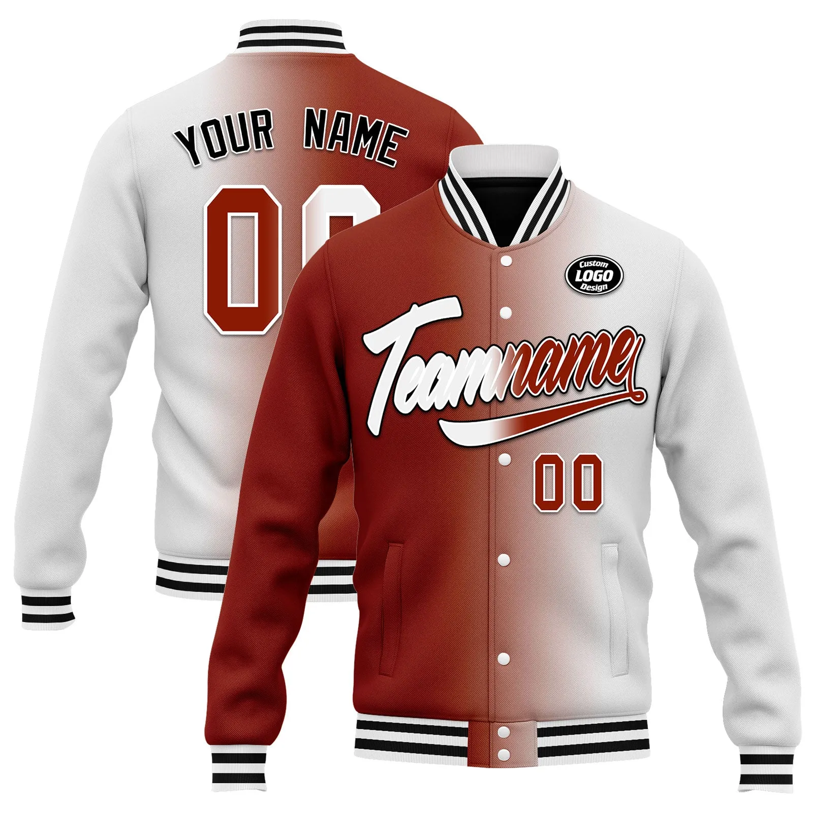 Custom Gradient Fashion Jacket Bomber Full-Snap Varsity Letterman Personalized Jacket FZ005-D028016-18