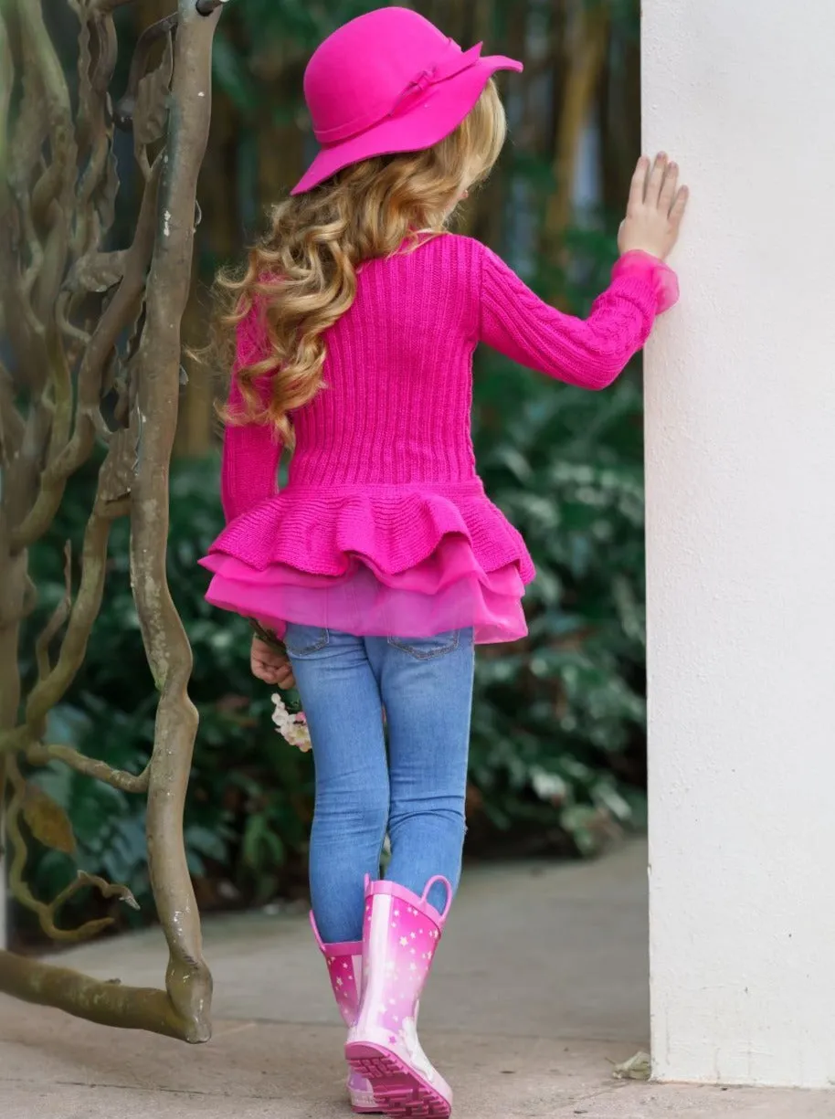 Cute As Pie Hot Pink Cable Knit Tutu Sweater