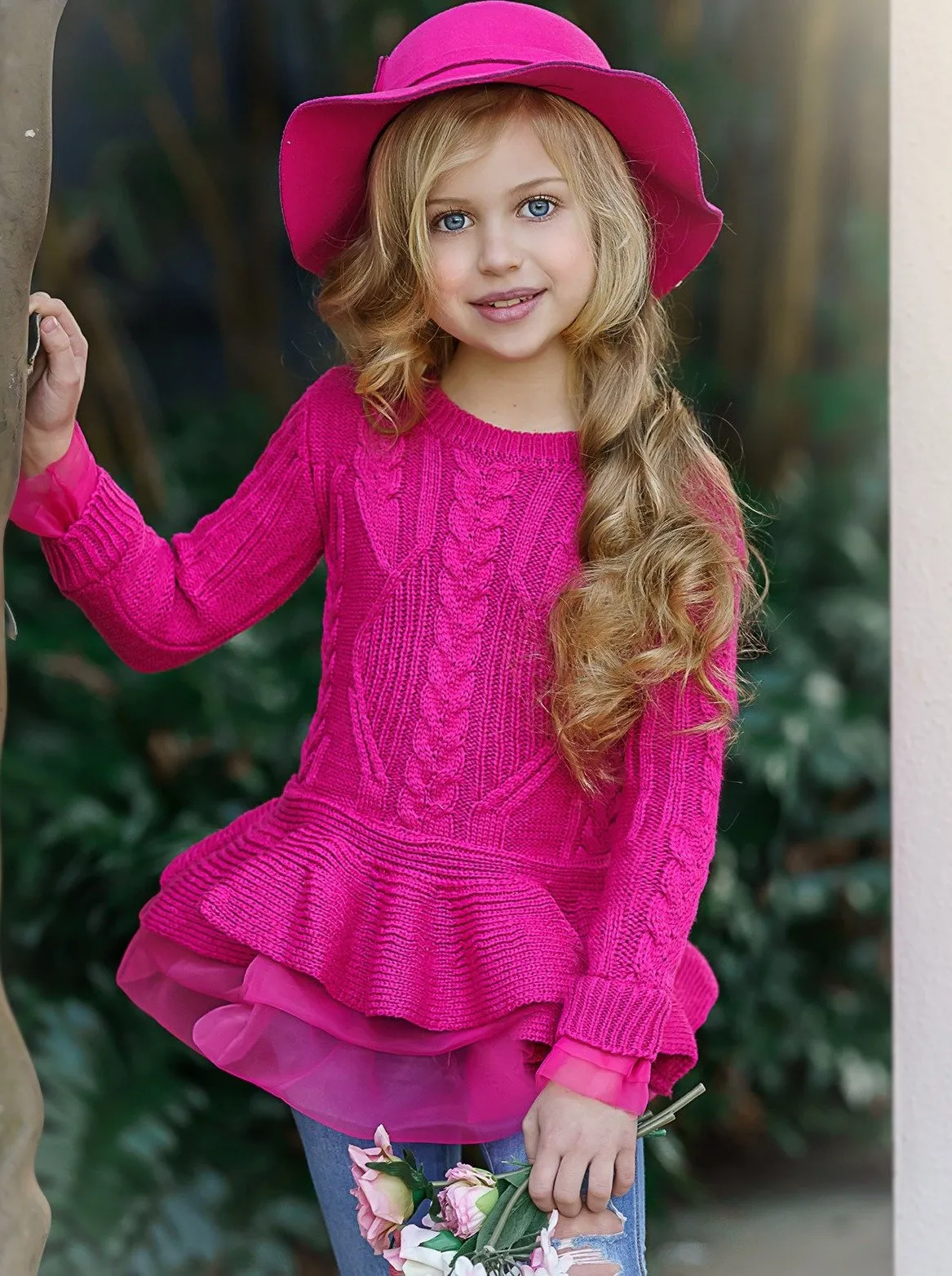 Cute As Pie Hot Pink Cable Knit Tutu Sweater