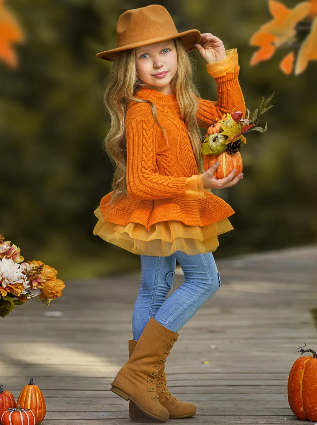 Cute As Pie Pumpkin Cable Knit Tutu Sweater