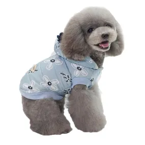 Cute Flower Print With Clip Hooded Winter Vest For Dogs