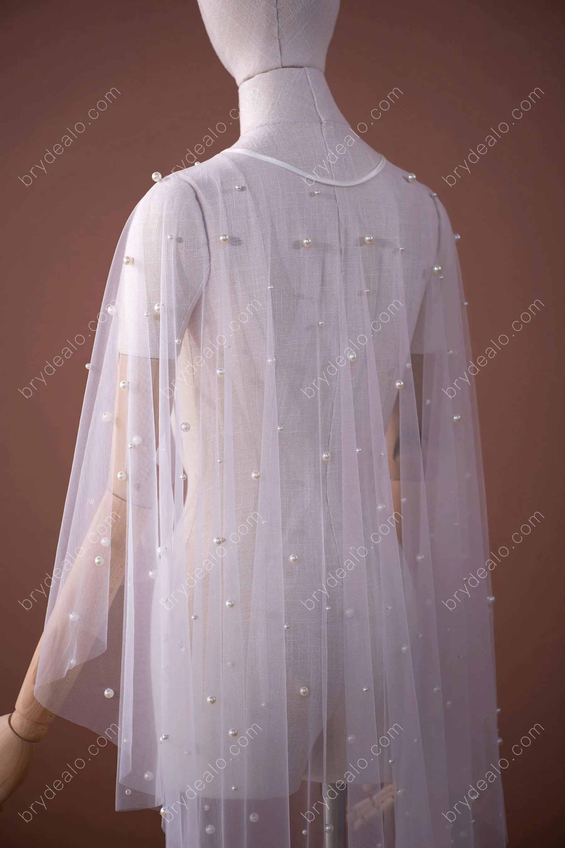 Designer Pearls Tulle High-low Bridal Cape