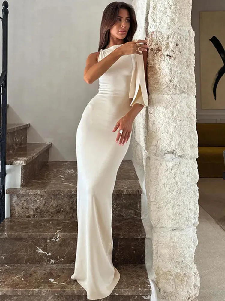 Diagonal Collar Sleeveless Sexy Maxi Dress For Women Fashion Off-shoulder Sleeveless Bodycon Long Dress Elegant