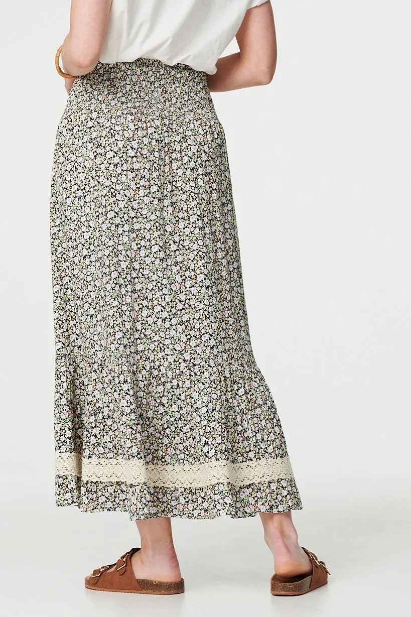 Ditsy Floral Lace Trim Maxi Skirt