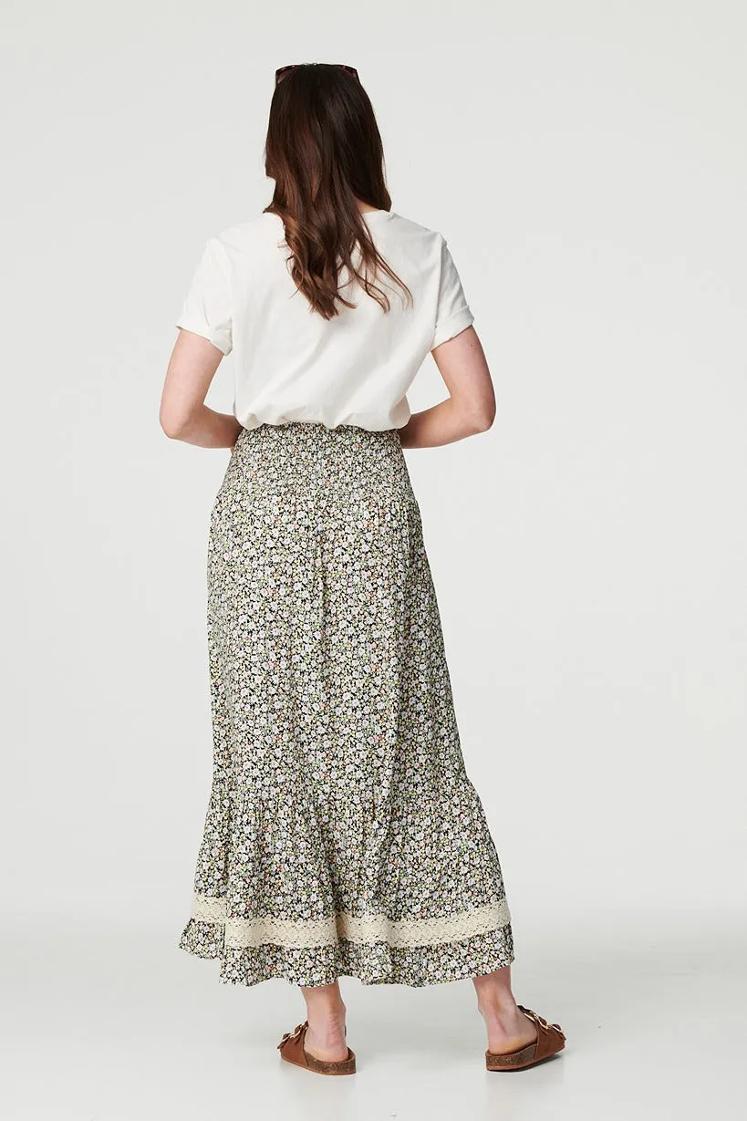 Ditsy Floral Lace Trim Maxi Skirt