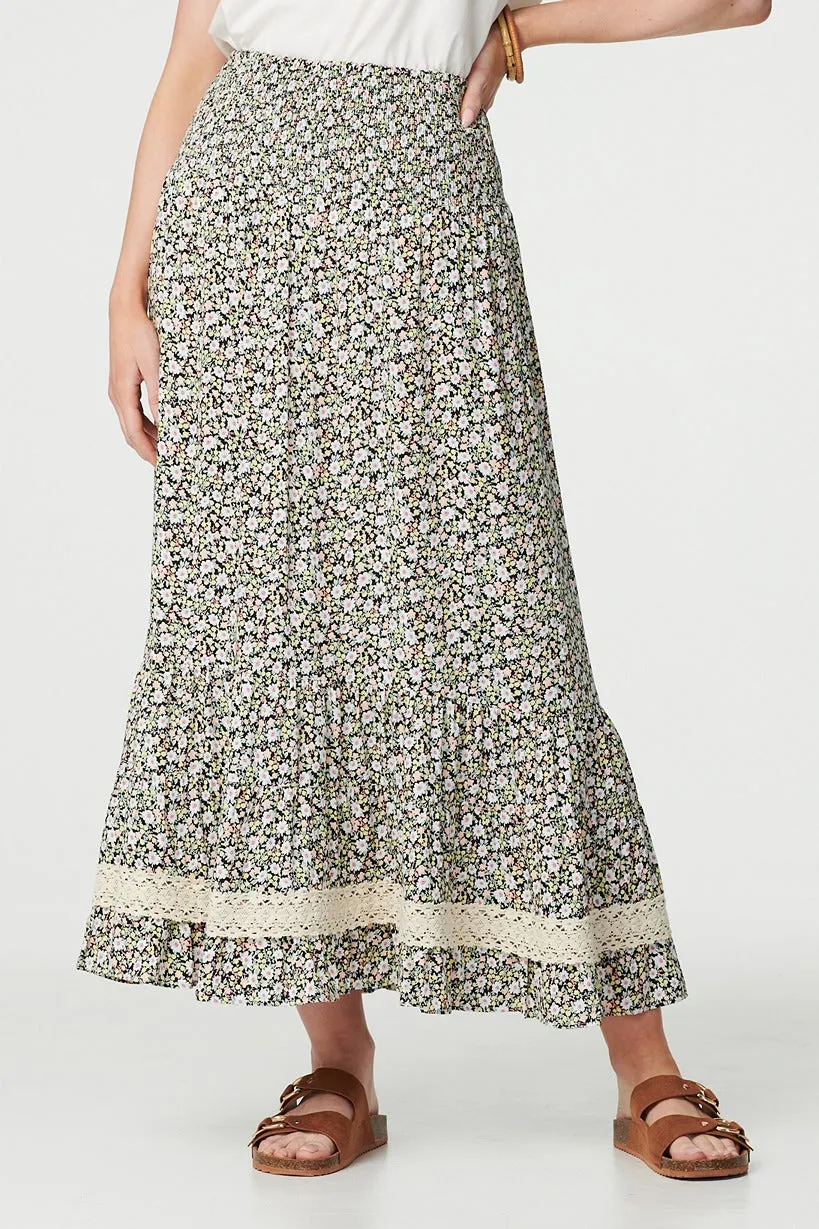 Ditsy Floral Lace Trim Maxi Skirt