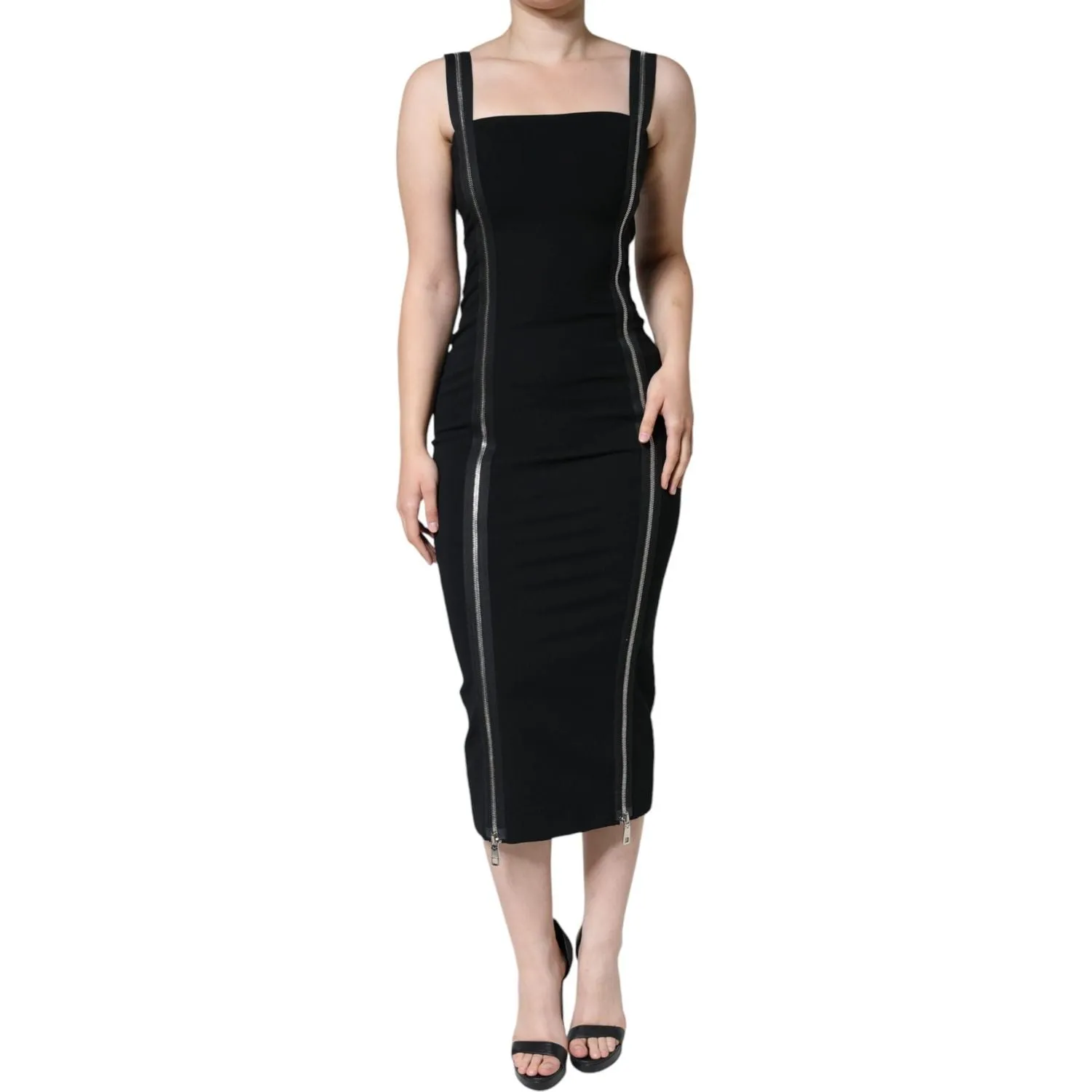 Dolce & Gabbana Black Zipper Bodycon Sheath Midi Dress