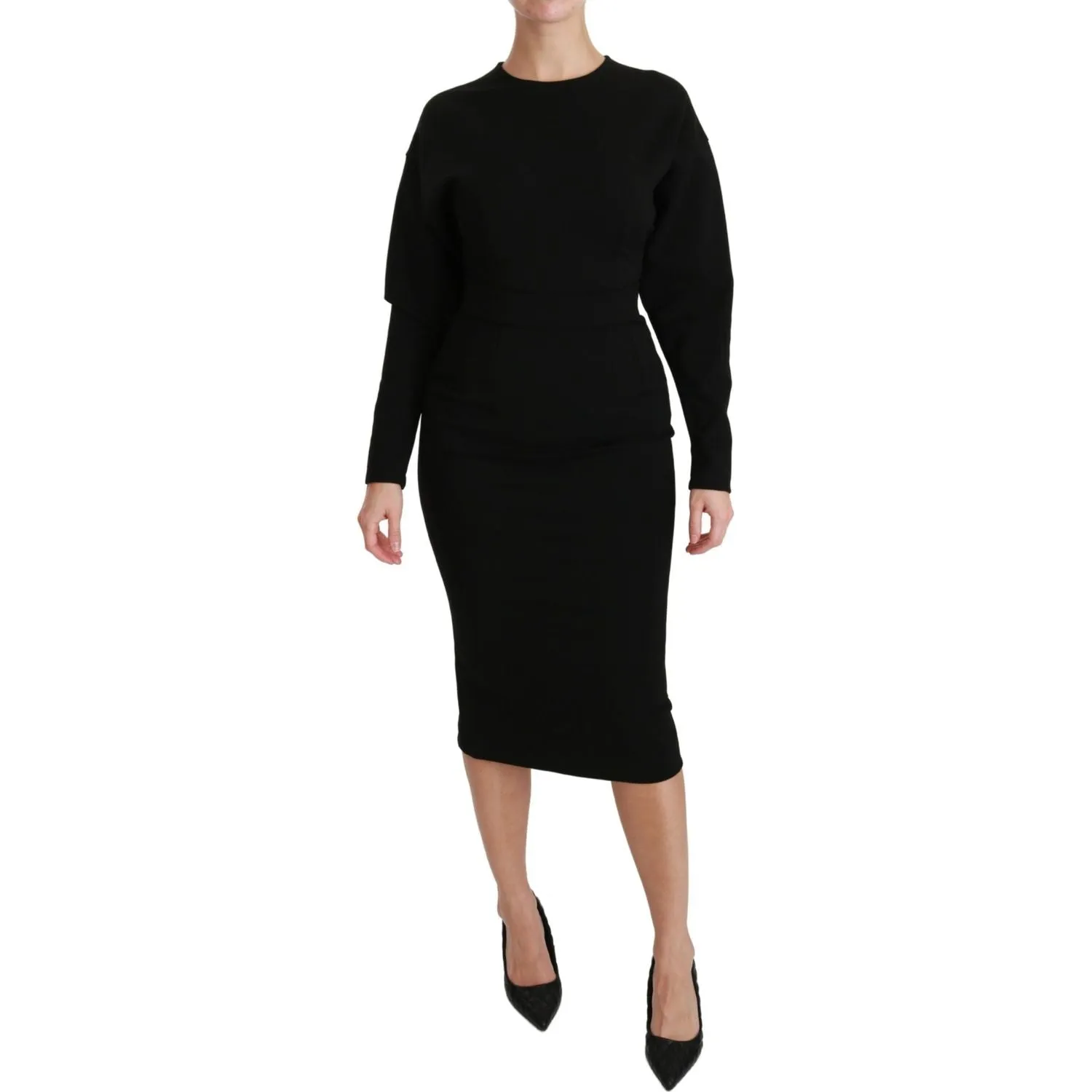 Dolce & Gabbana Elegant Black Bodycon Sheath Midi Dress