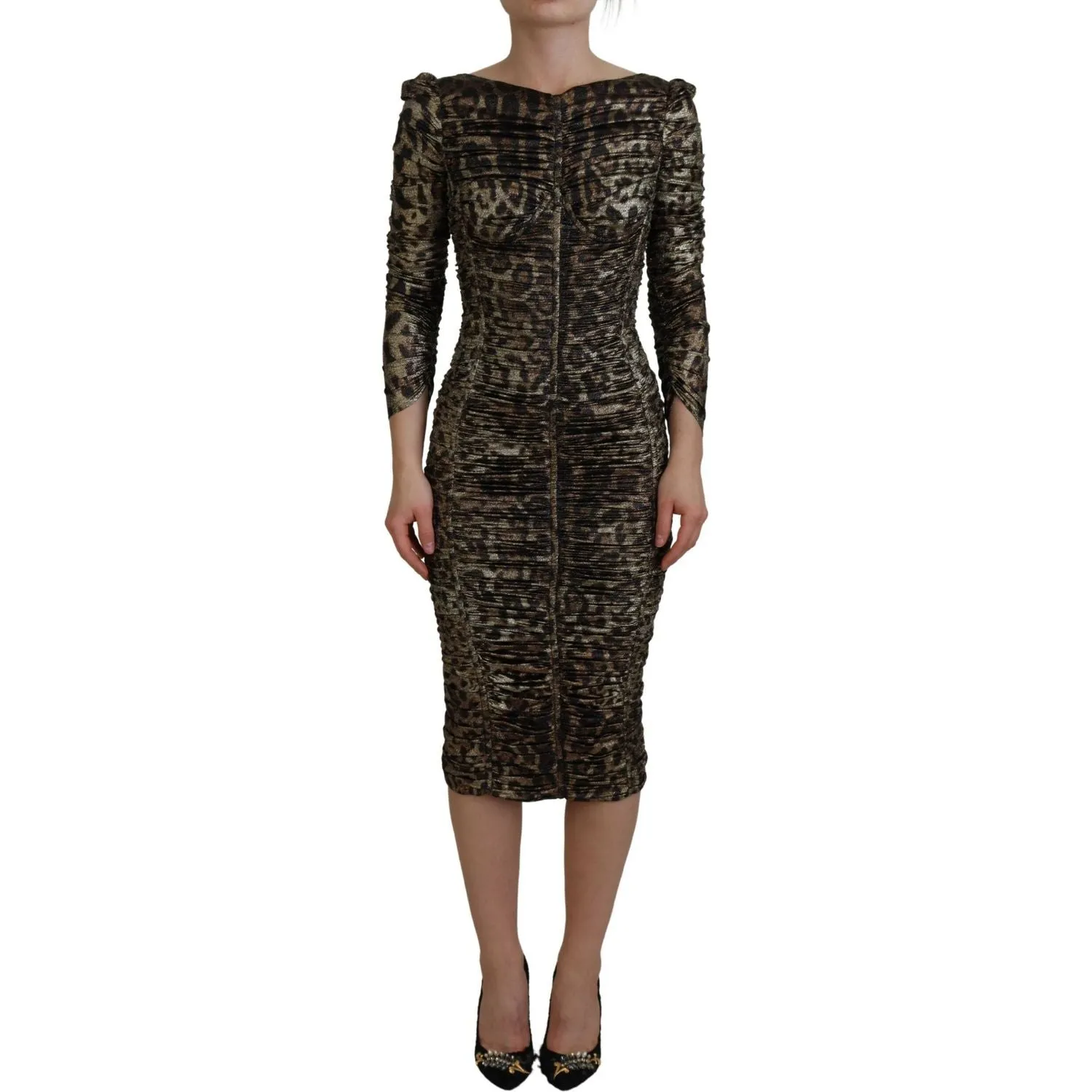 Dolce & Gabbana Elegant Leopard Print Midi Bodycon Dress