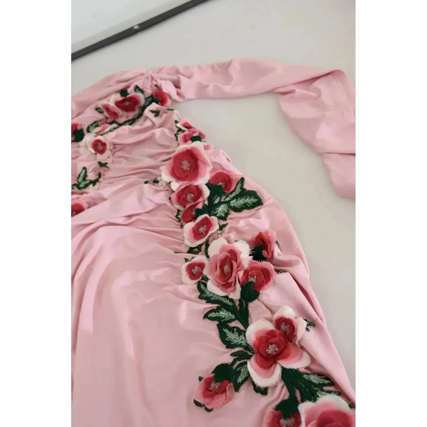 Dolce & Gabbana Pink Flower Embellished One Shoulder Dress