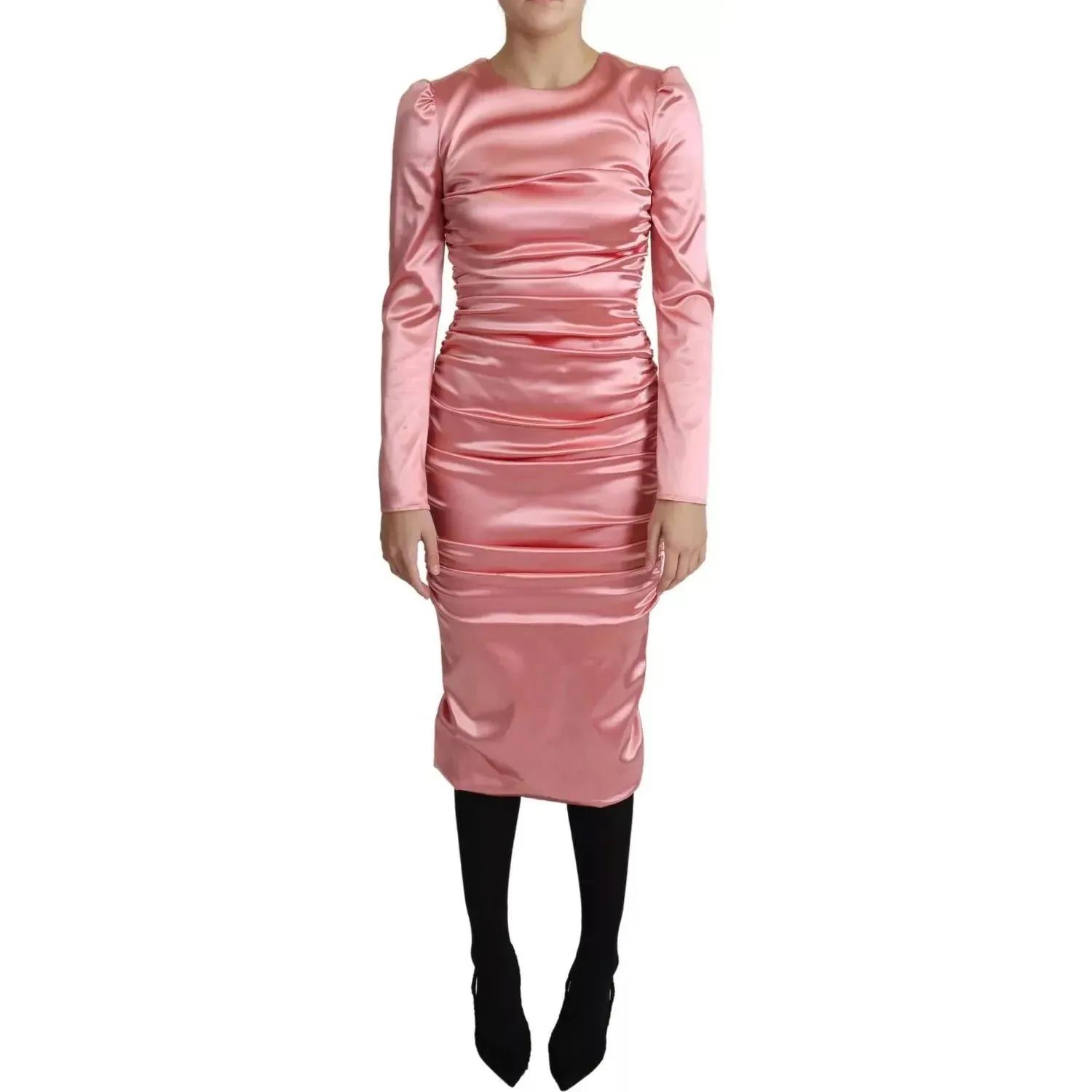 Dolce & Gabbana Pink Long Sleeves Bodycon Sheath Midi Dress