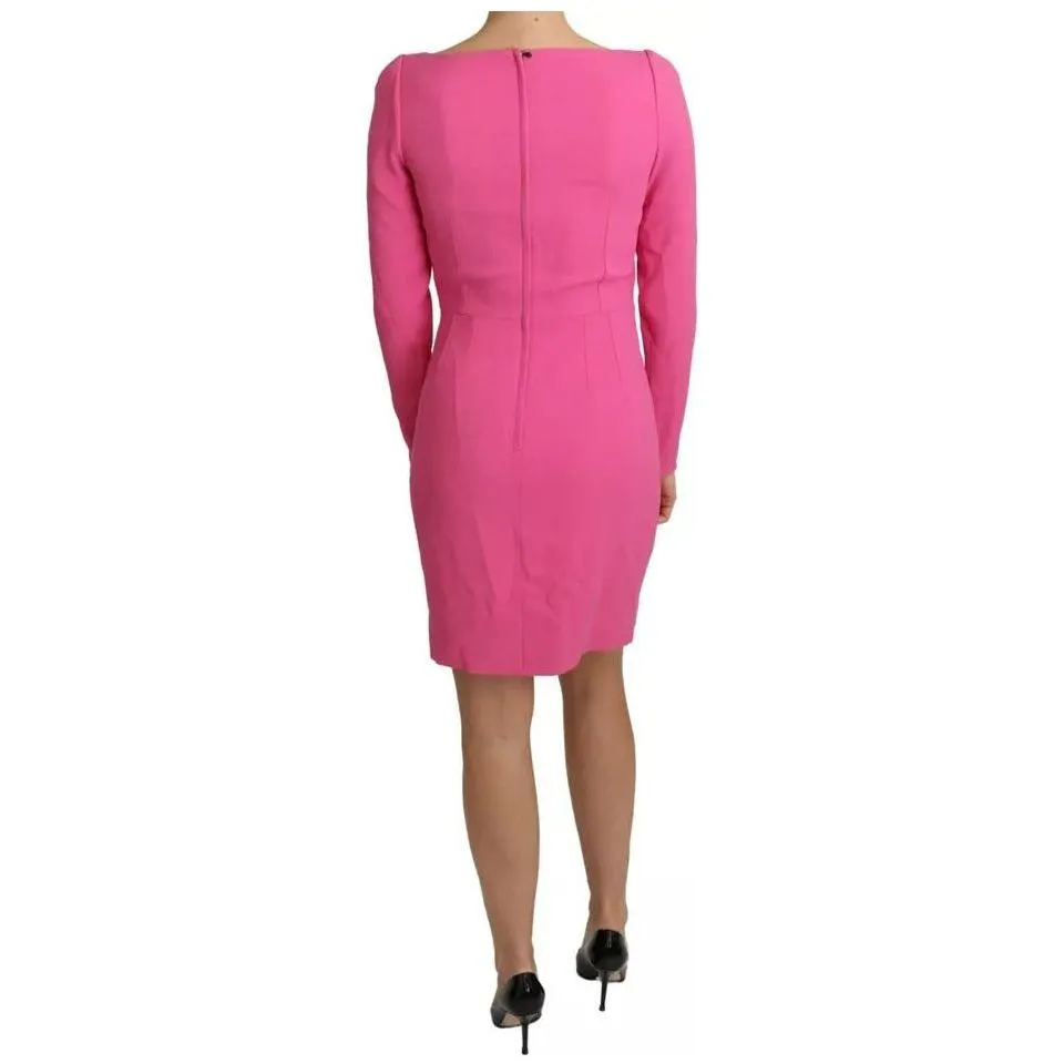 Dolce & Gabbana Pink Plunging Bodycon Sheath Mini Rayon Dress