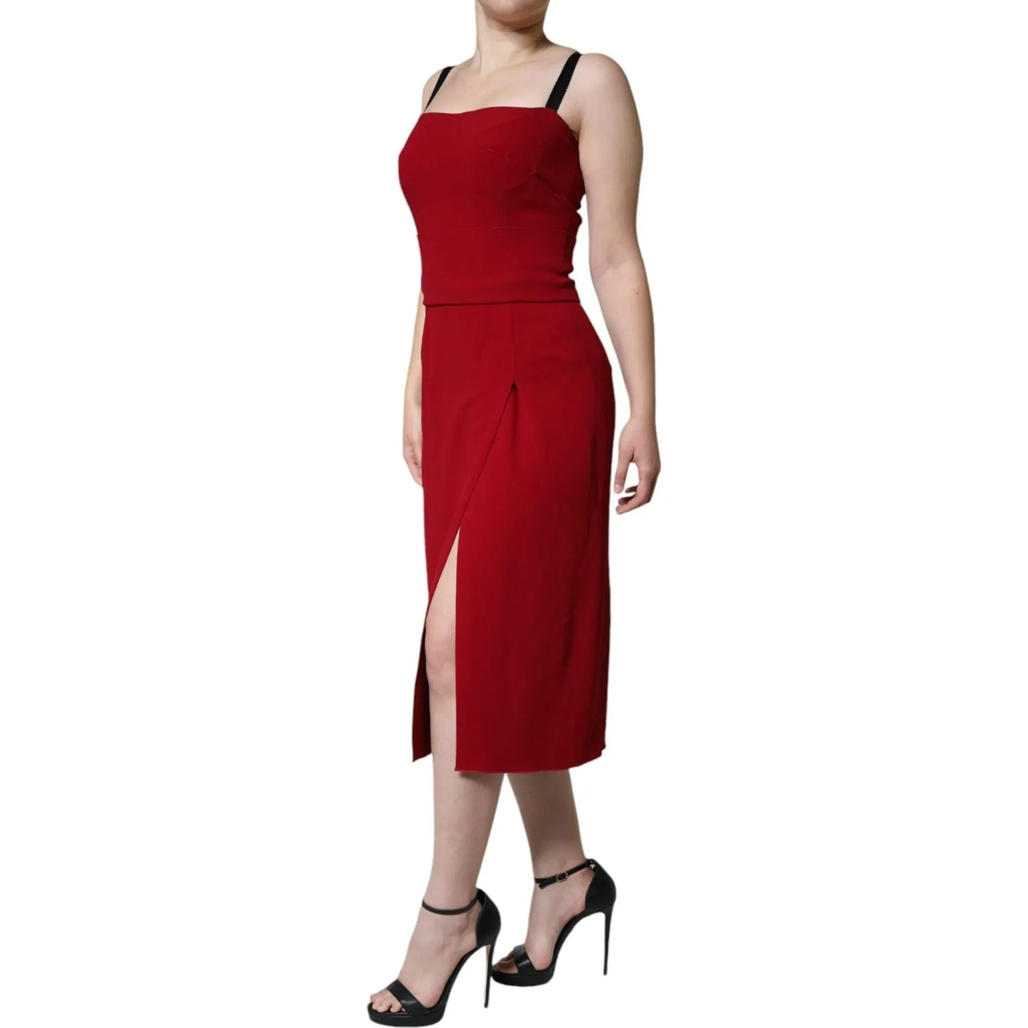 Dolce & Gabbana Red Viscose Stretch Side Slit Sheath Midi Dress