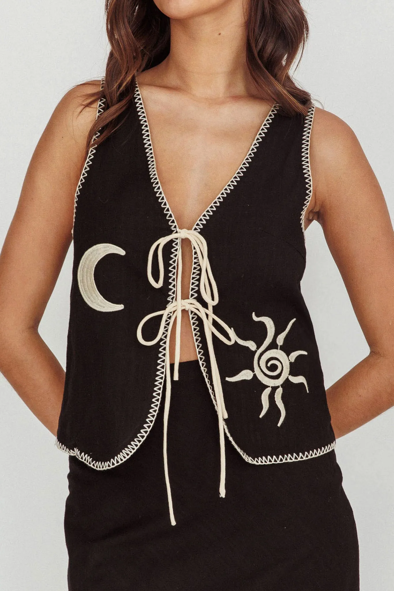 Dose Of Sunshine Blanket Stitch Vest Top Black