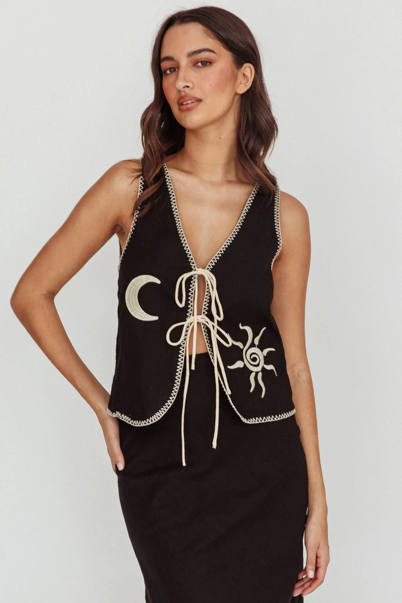 Dose Of Sunshine Blanket Stitch Vest Top Black