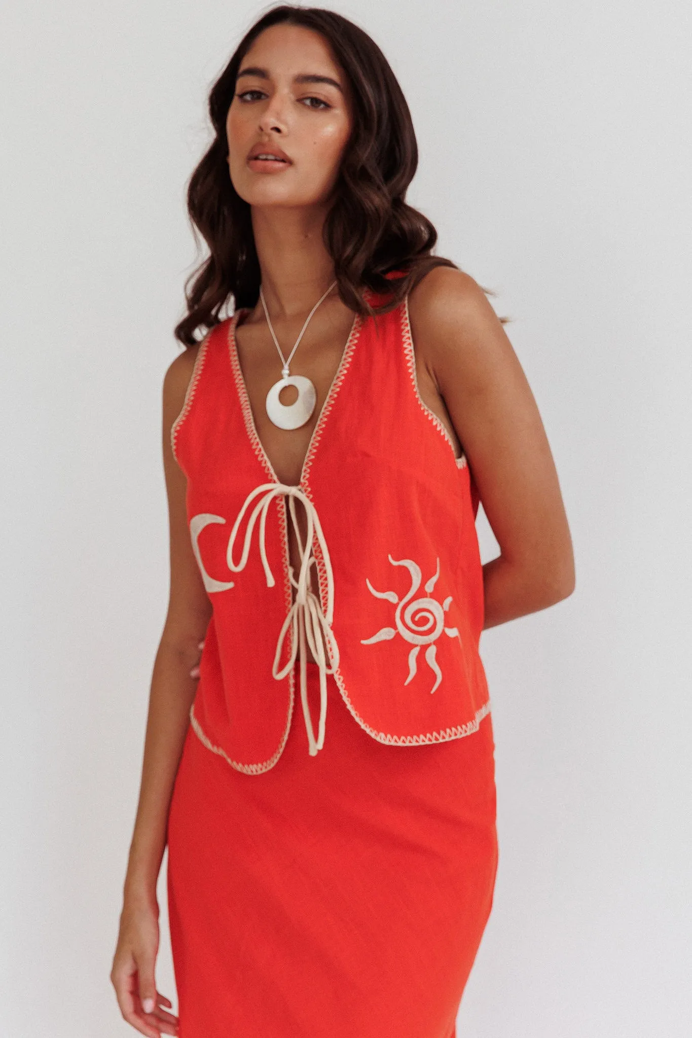 Dose Of Sunshine Blanket Stitch Vest Top Orange