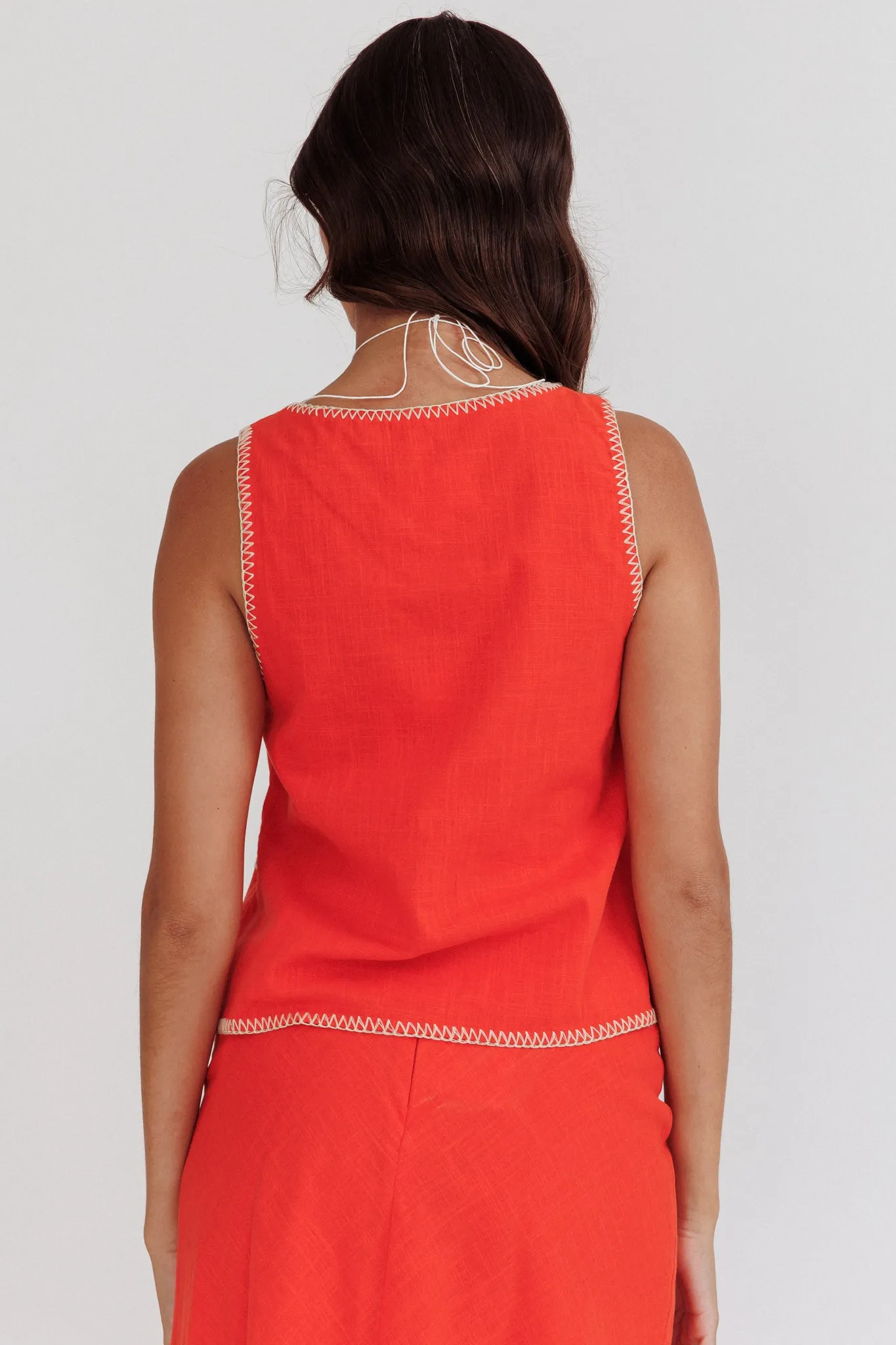 Dose Of Sunshine Blanket Stitch Vest Top Orange