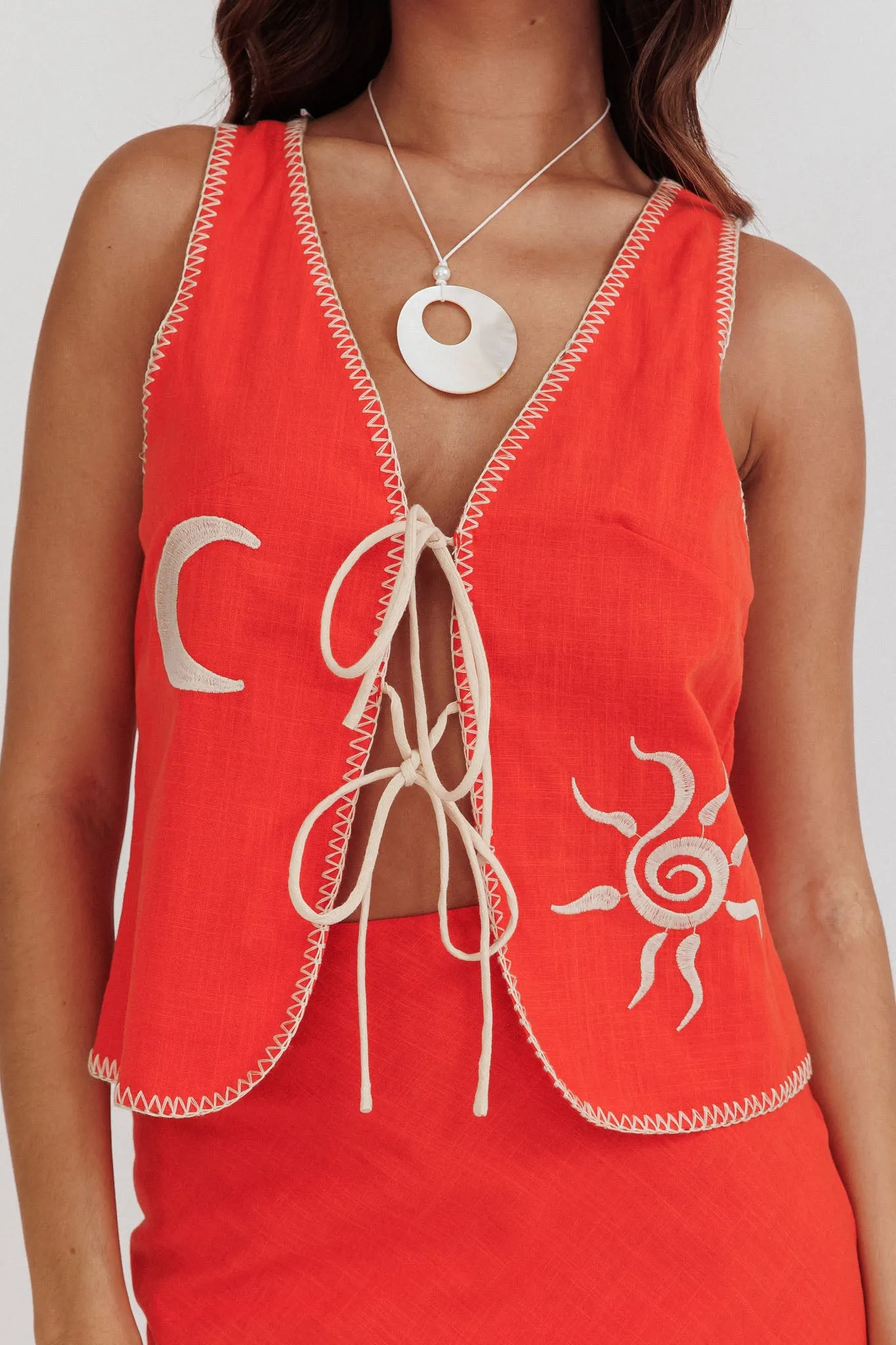 Dose Of Sunshine Blanket Stitch Vest Top Orange