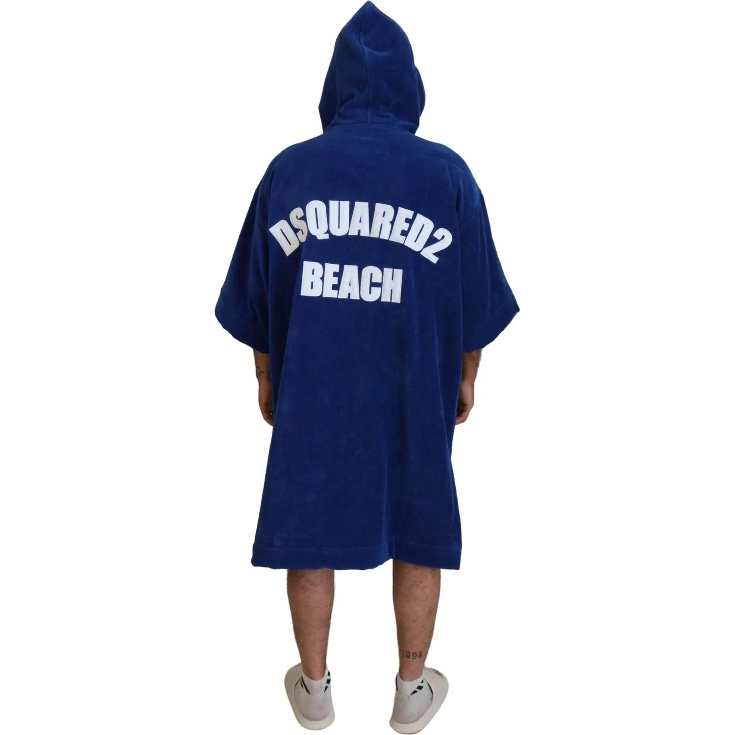 Dsquared² Blue Poncho Men Hooded Beachwear Changing Robe