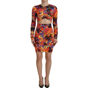 Dsquared² Multicolor Batik Open Belly Long Sleeves Dress