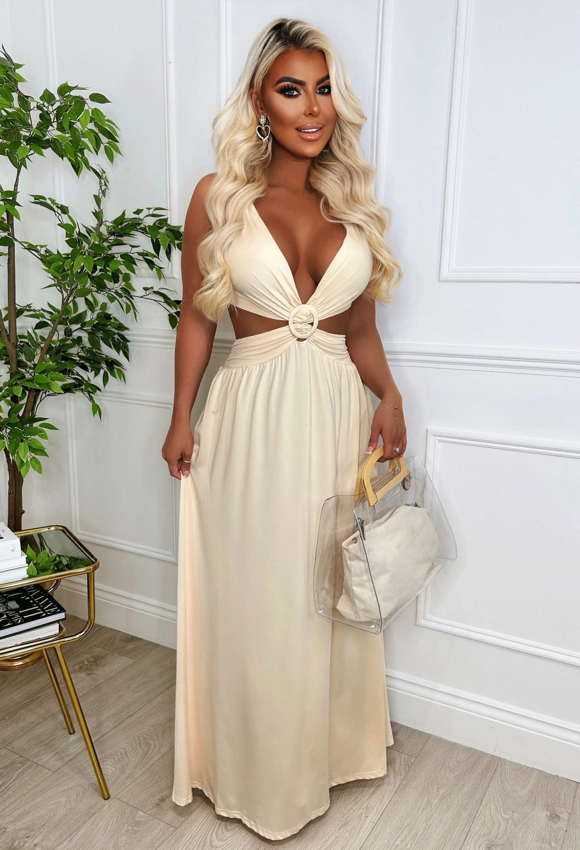 Dubai Doll Nude Sleeveless Cut Out Maxi Dress