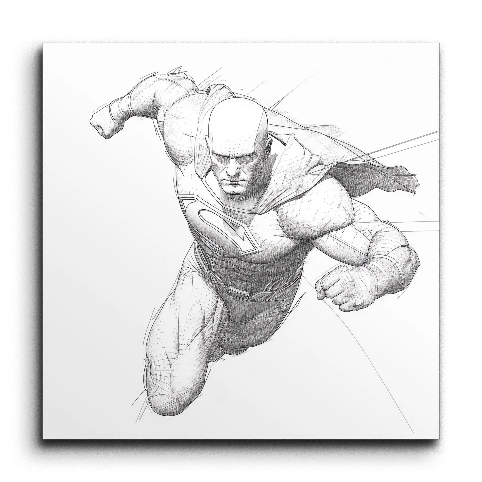 Dynamic Hero in Flight: Pencil Sketch Masterpiece