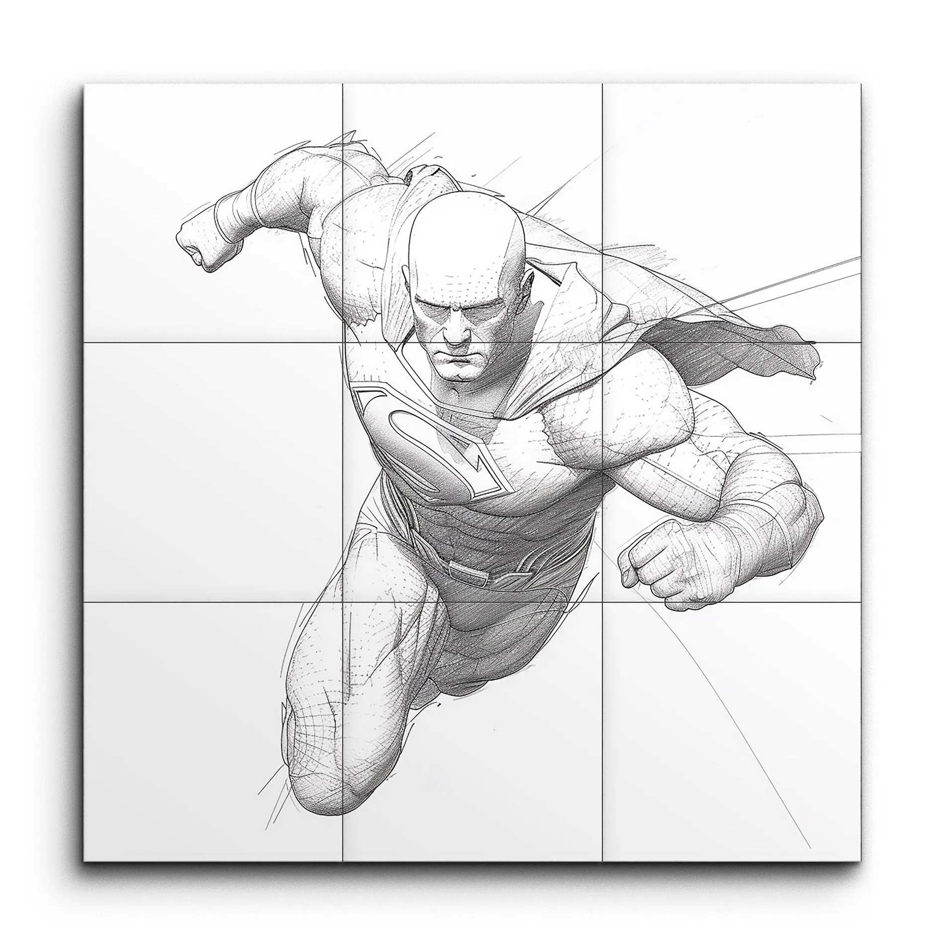 Dynamic Hero in Flight: Pencil Sketch Masterpiece