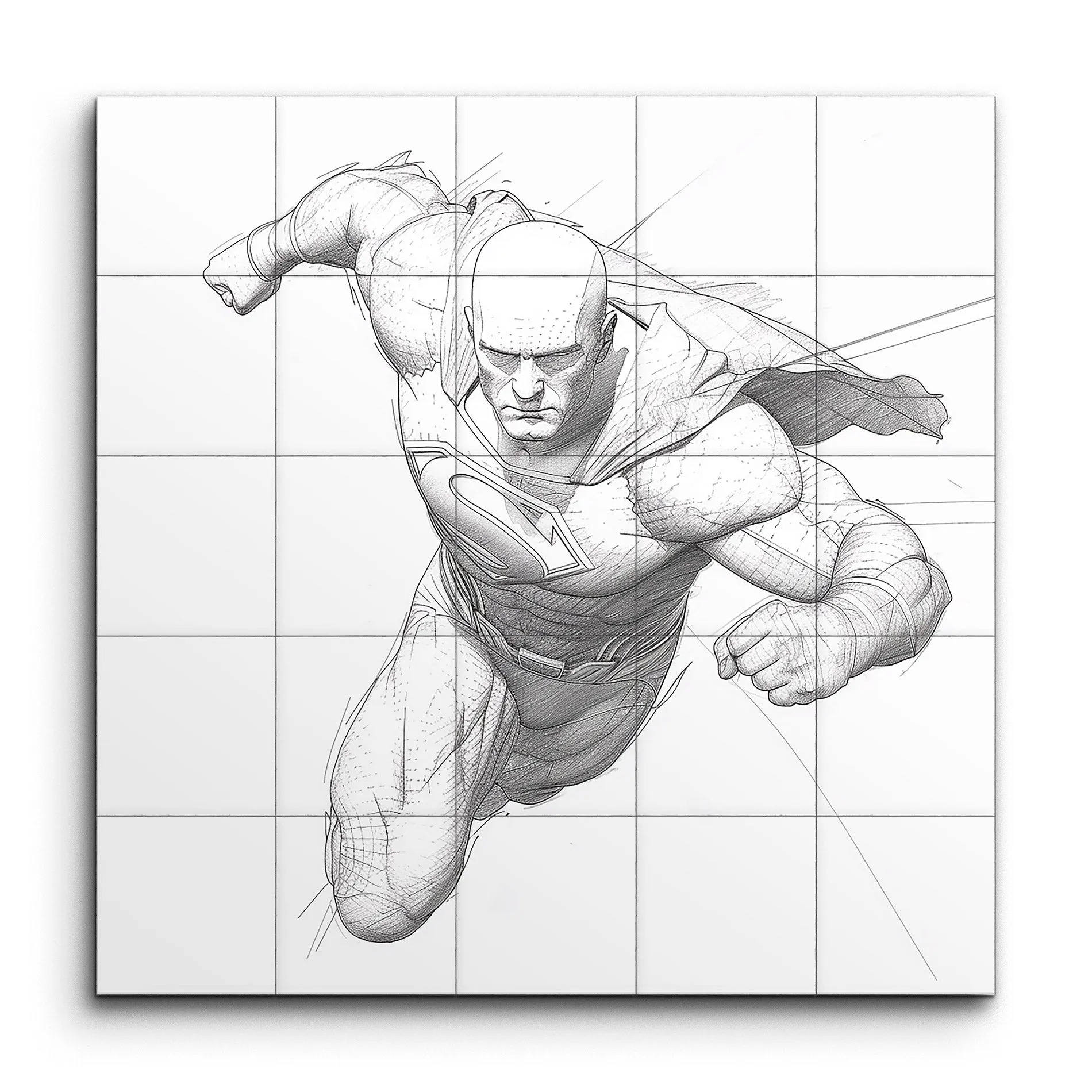 Dynamic Hero in Flight: Pencil Sketch Masterpiece