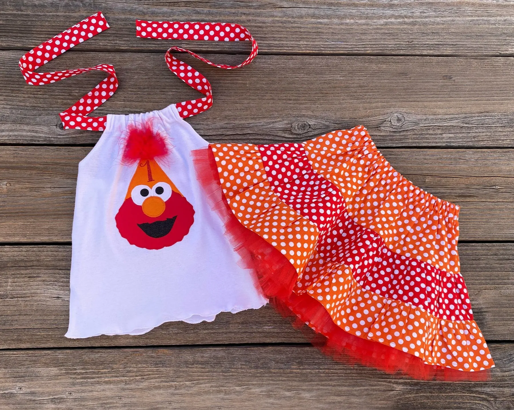 Elmo Birthday Girl Hat Skirt Outfit