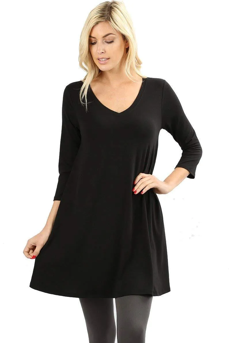 Essential 3/4 Sleeve V Neck Tunic Top - Multiple Colors!