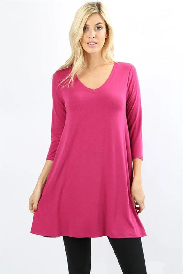 Essential 3/4 Sleeve V Neck Tunic Top - Multiple Colors!