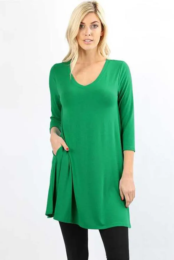 Essential 3/4 Sleeve V Neck Tunic Top - Multiple Colors!