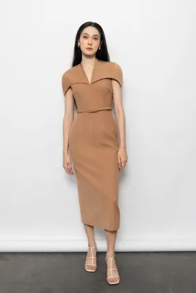 Evelyn Sheath Cape Sleeved Polyester Midi Dress