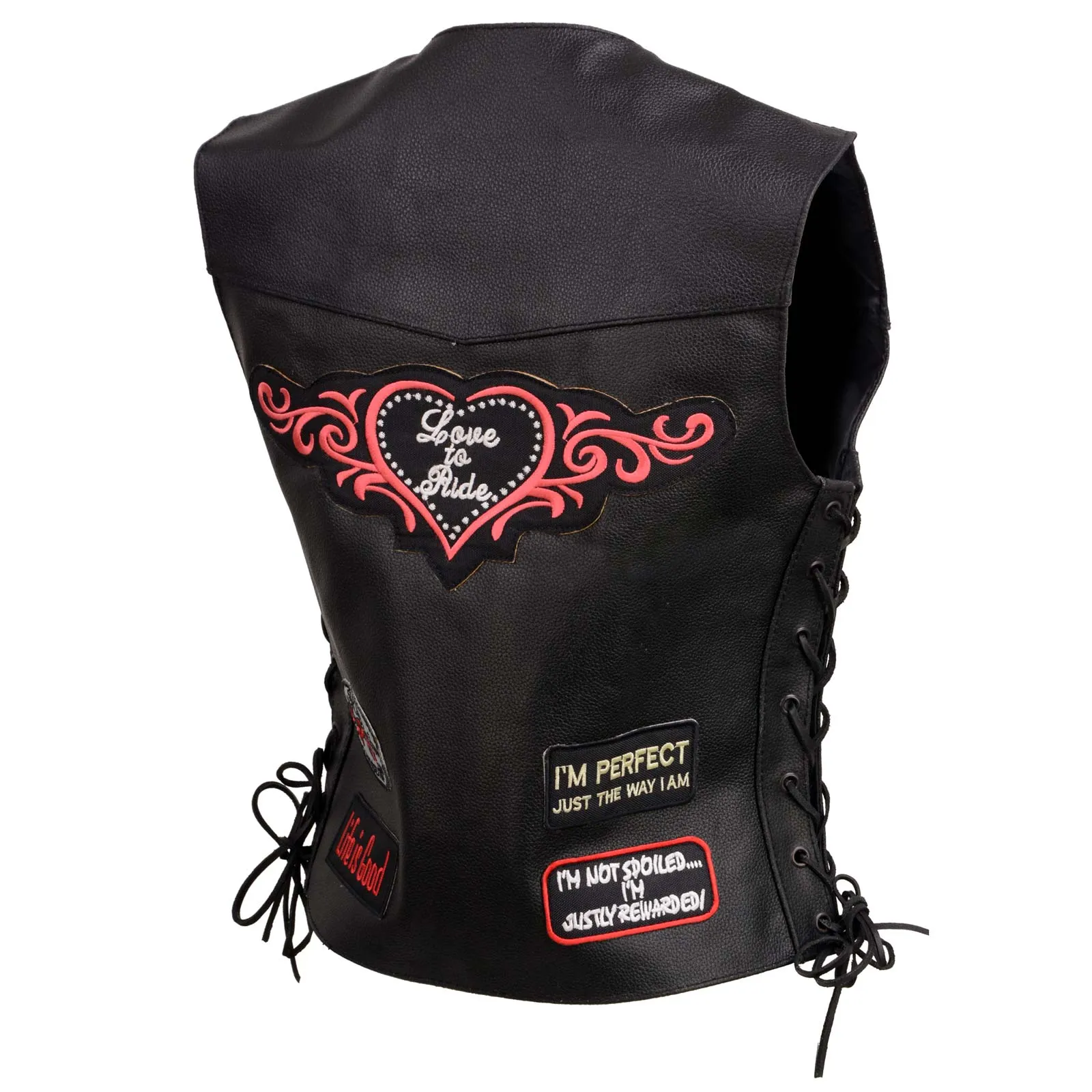 Event Leather ELL4900 Women’s 'Love to Ride' Black Leather Motorcycle