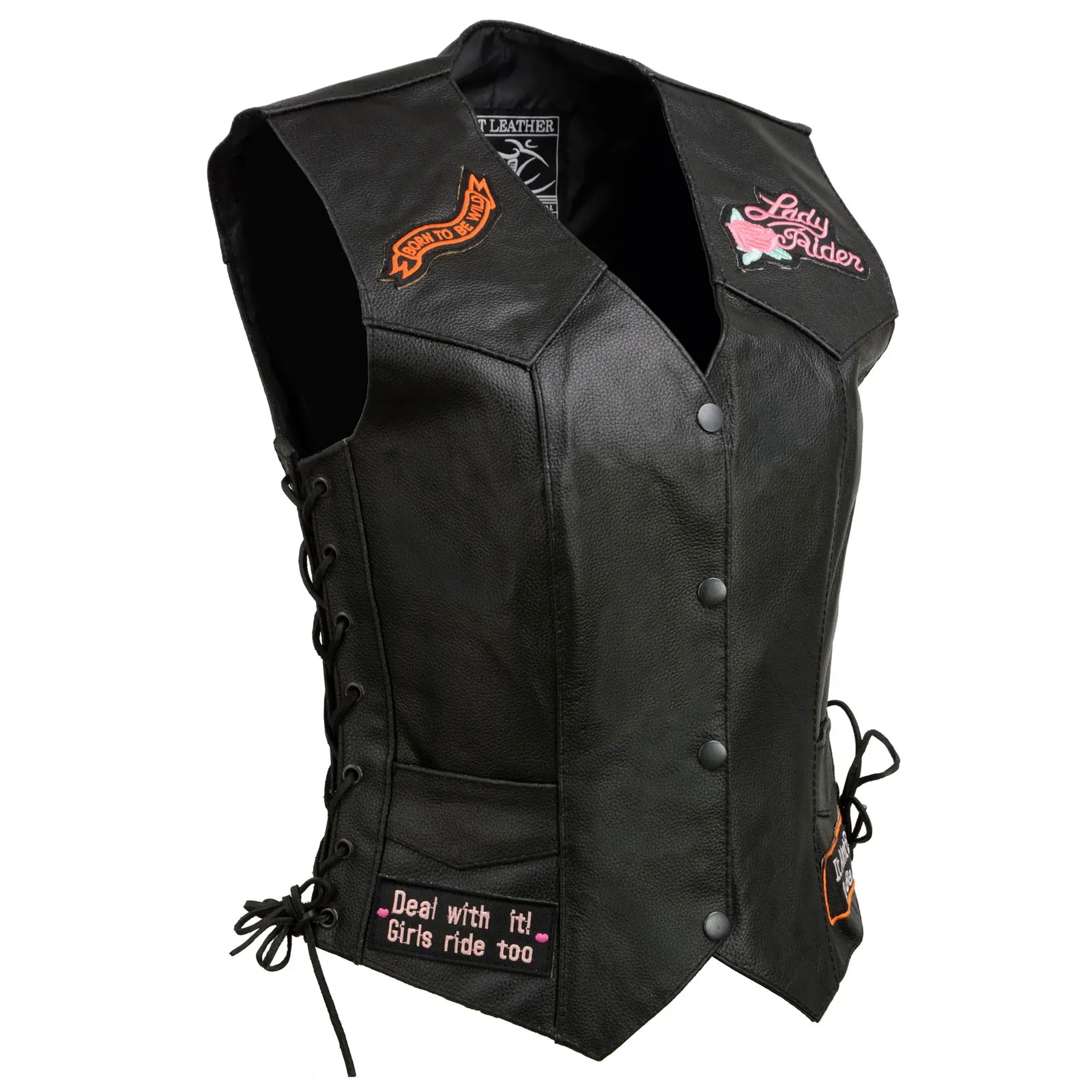 Event Leather ELL4900 Women’s 'Love to Ride' Black Leather Motorcycle