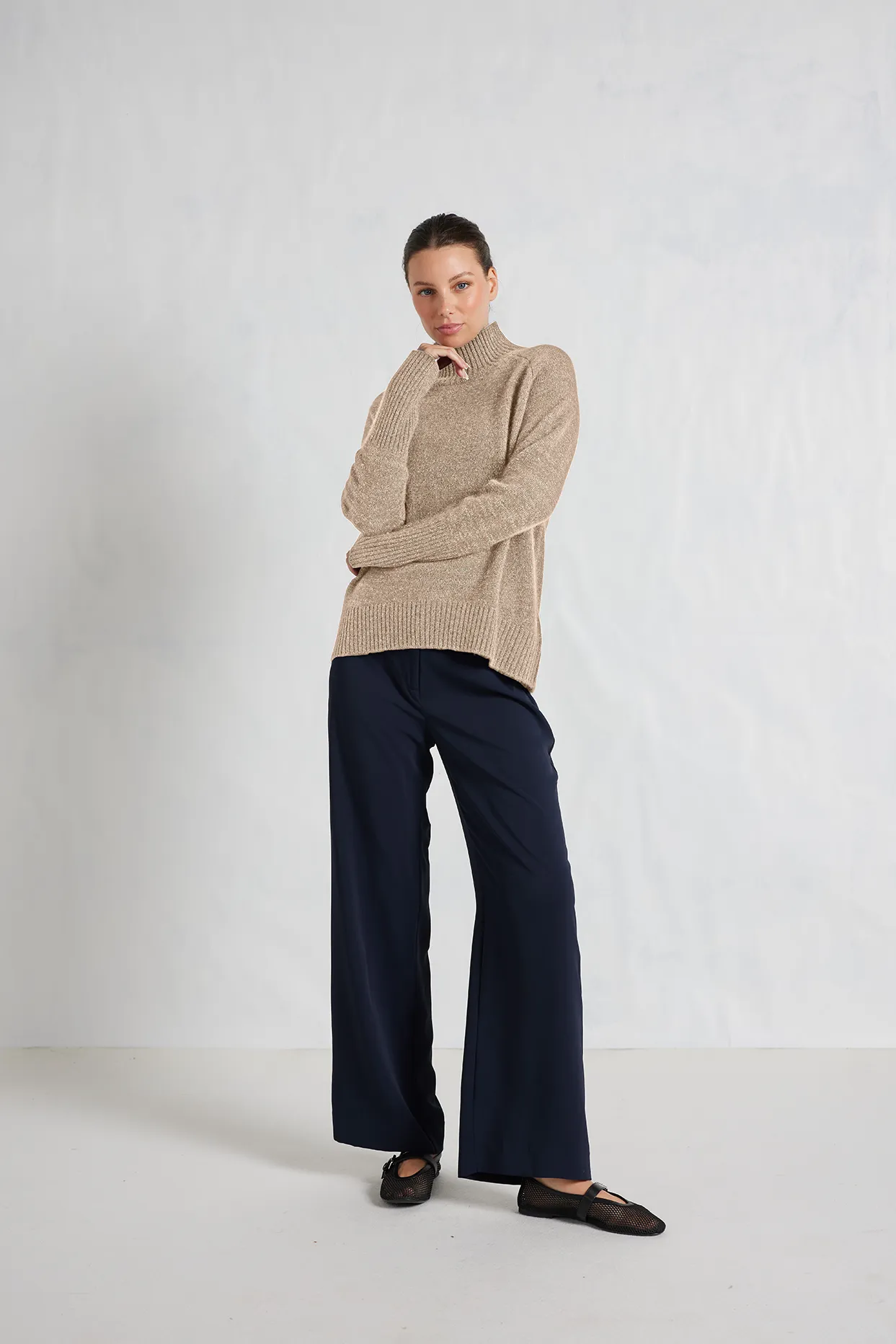 Fifi Polo Cashmere Sweater in Muesli Lurex