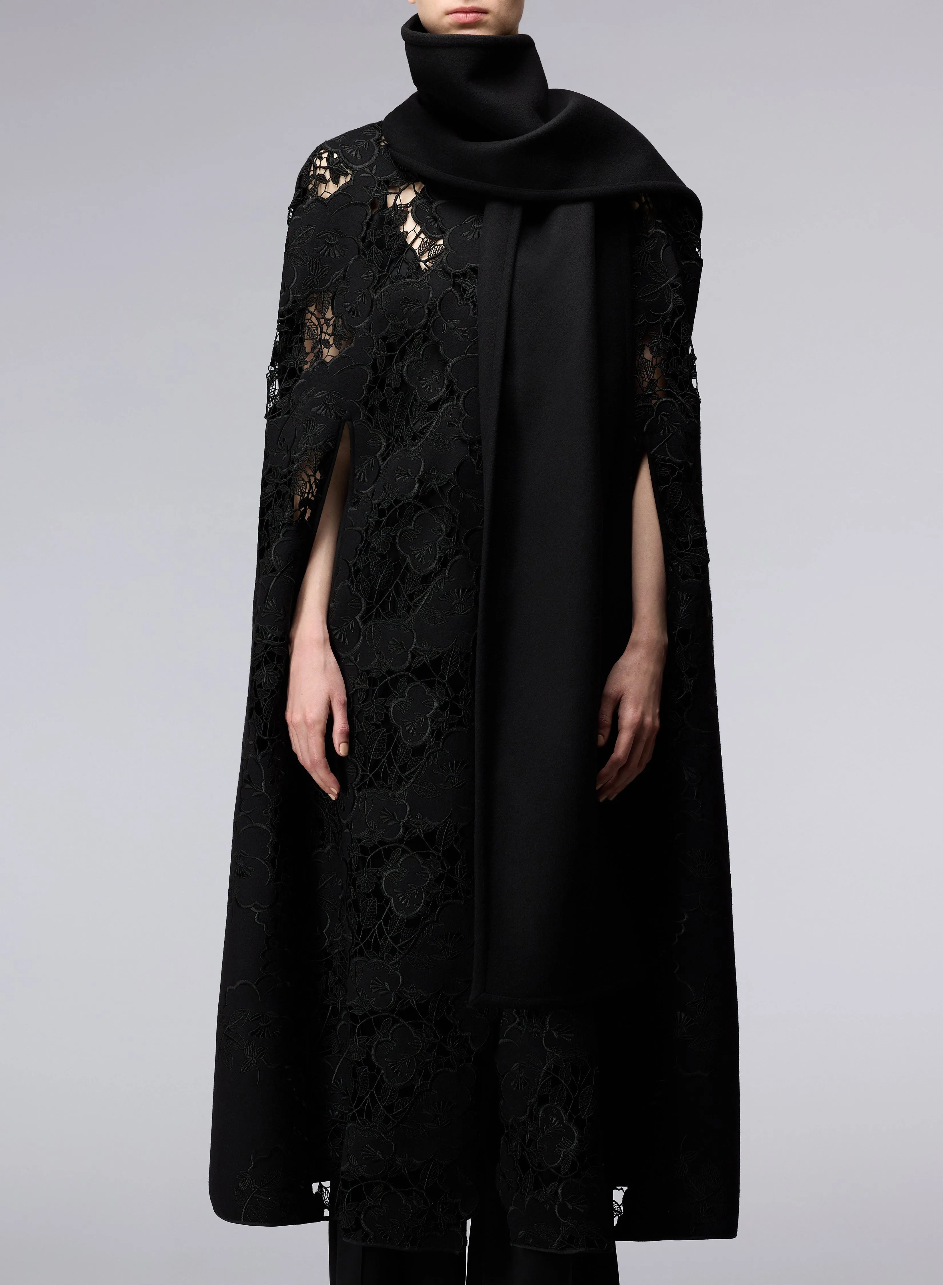 Floral Embroidered Wool Cape