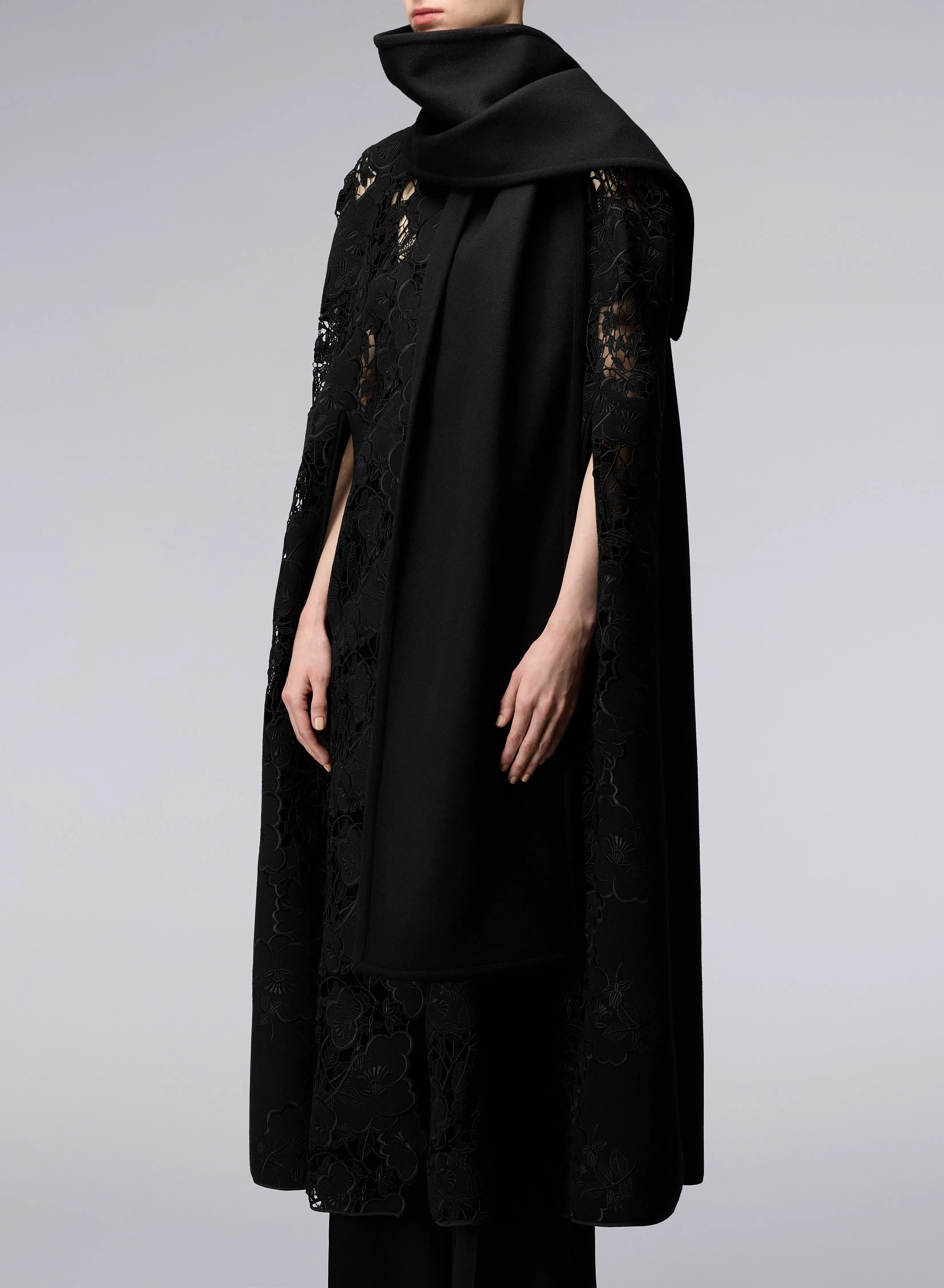 Floral Embroidered Wool Cape