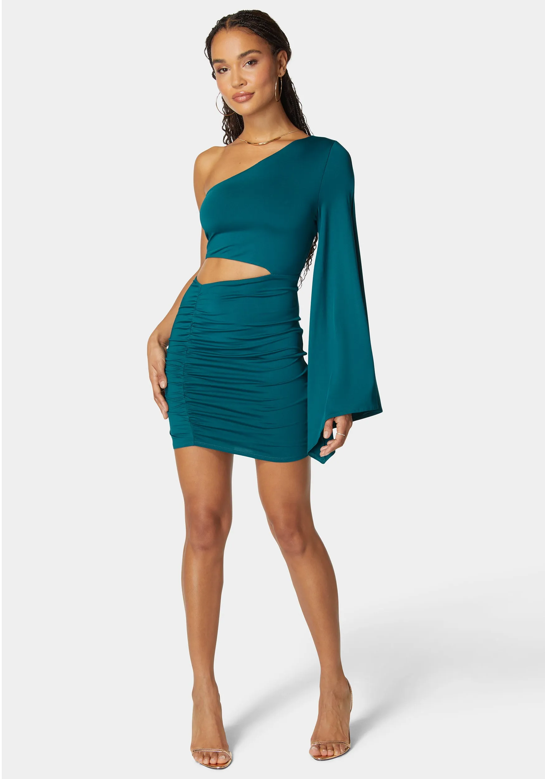 Flowy One Shoulder Asymmetrical Mini Dress