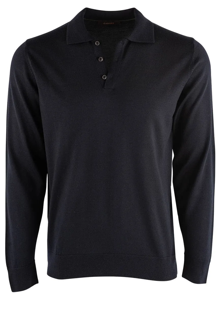 Garnet Men's Merino Wool Polo Sweater - Navy