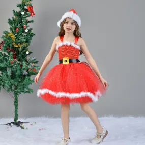 Girls' Christmas Dress 2024 new sequined feather camisole skirt Carnival Birthday Banquet Christmas Performance Dress