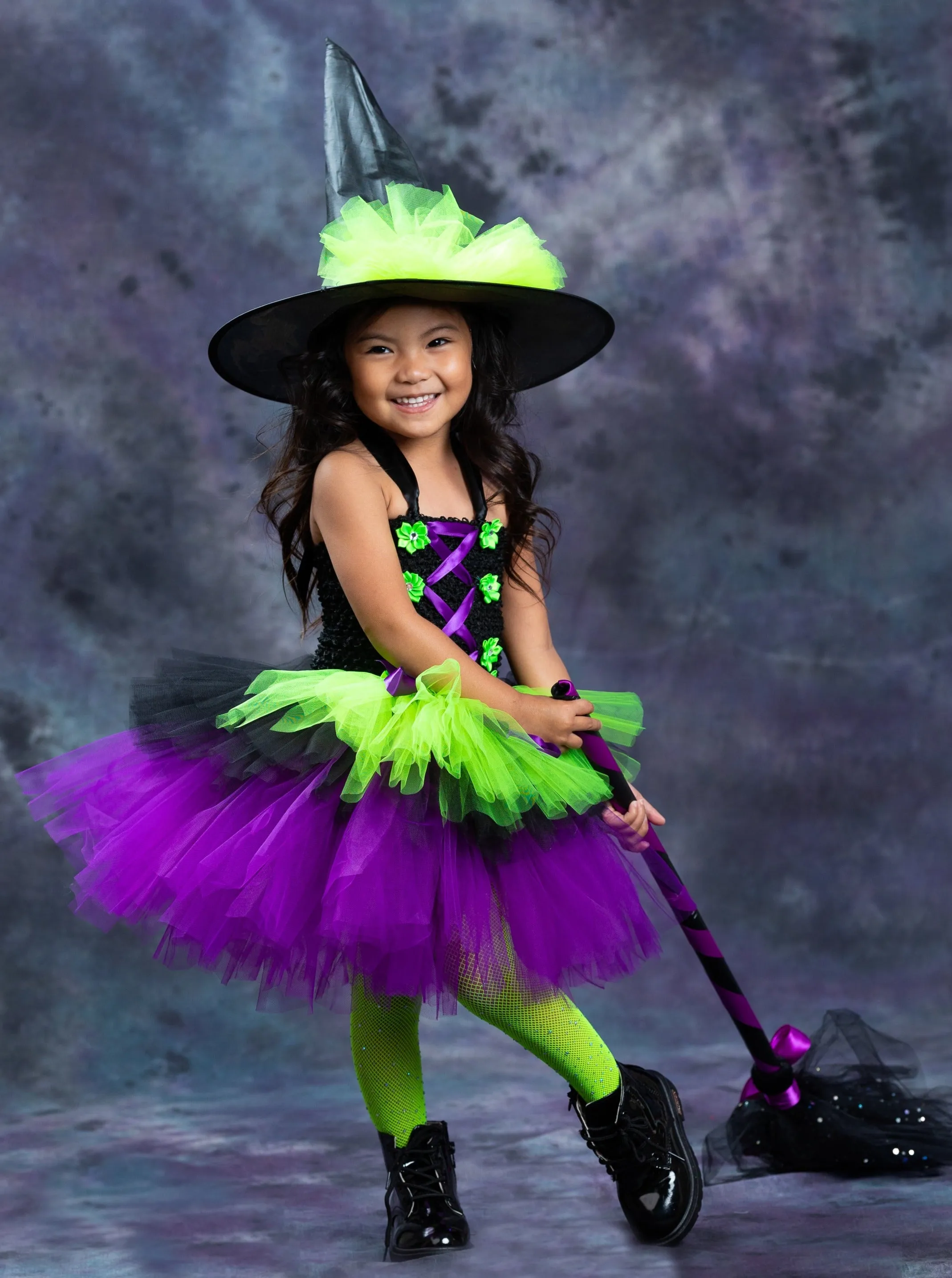 Girls Neon Witch Tutu Costume Set