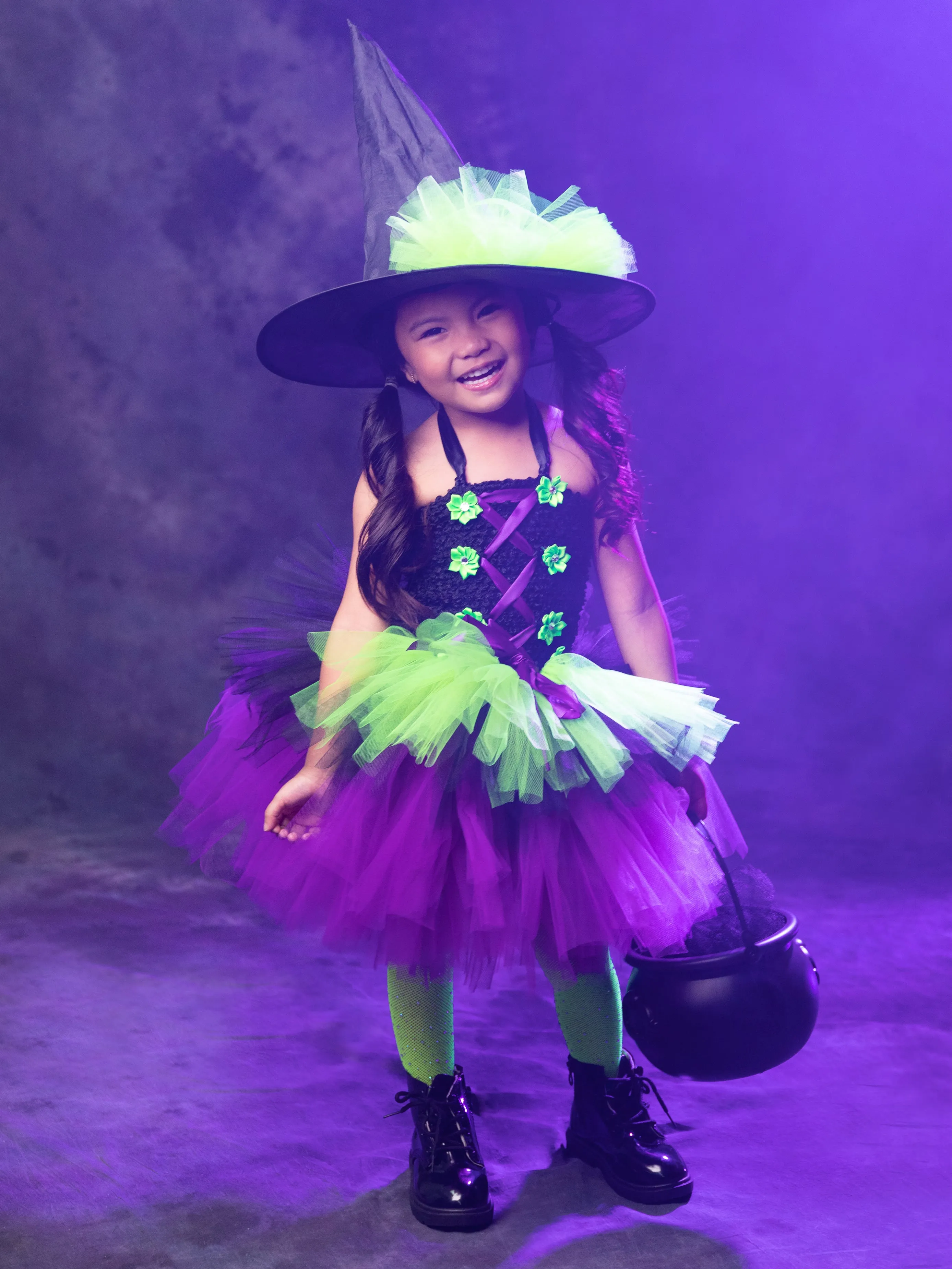 Girls Neon Witch Tutu Costume Set