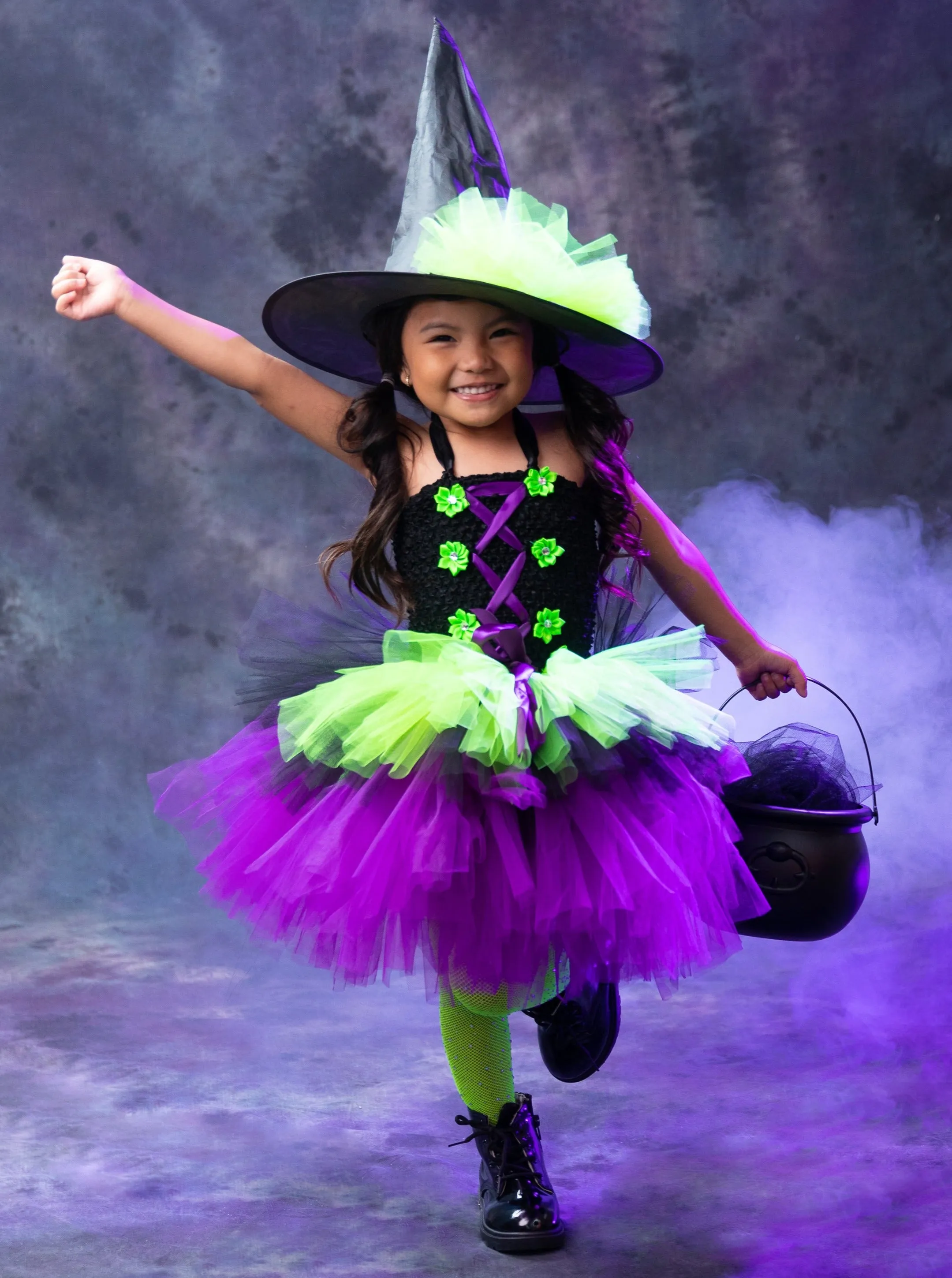 Girls Neon Witch Tutu Costume Set