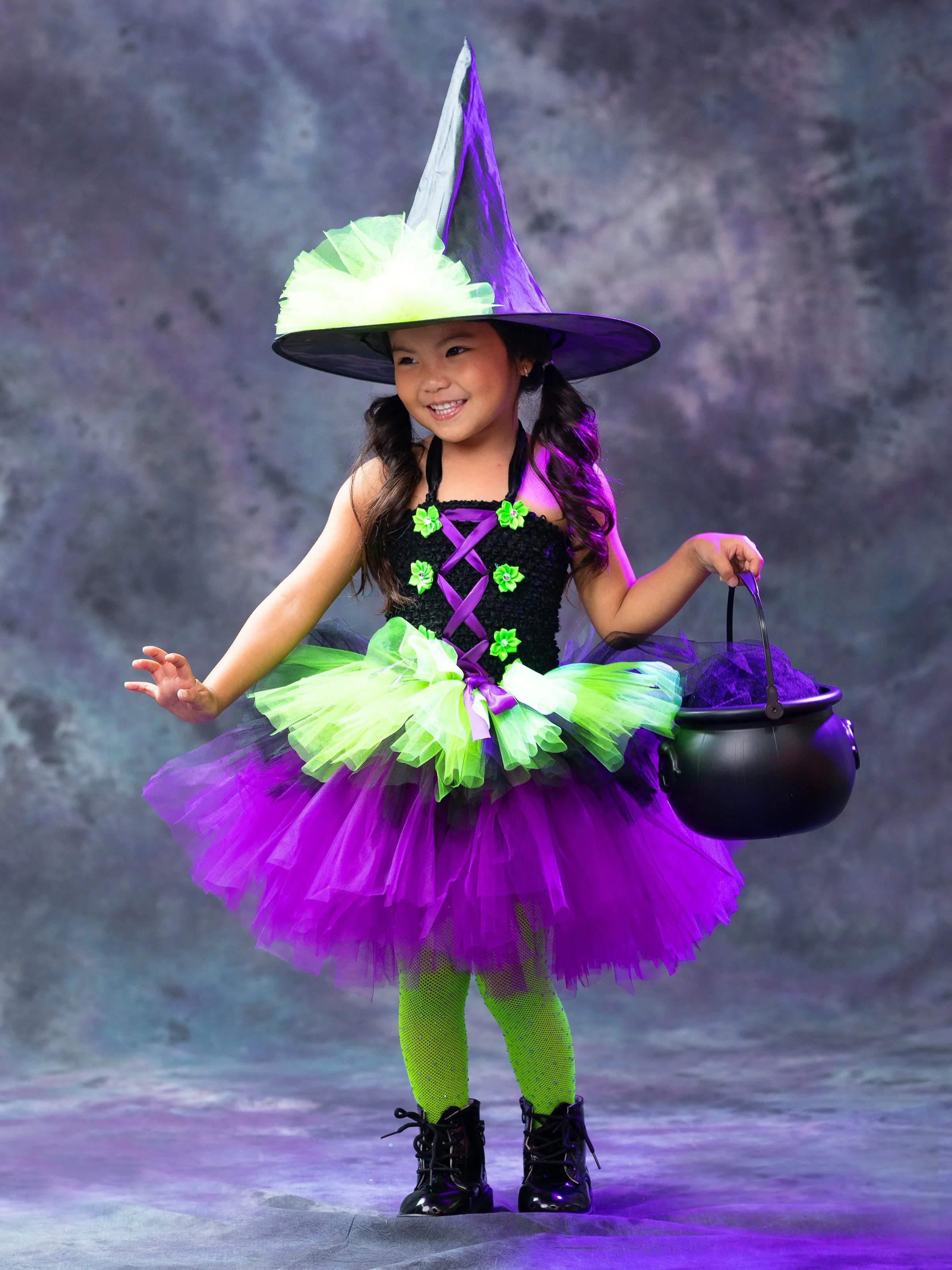 Girls Neon Witch Tutu Costume Set